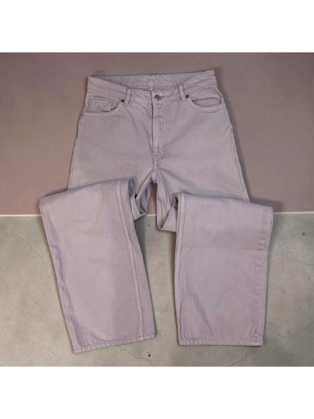 Monki Wide Leg Jeans Size 29 High Rise Light Pastel Lilac Lavender Purple Denim